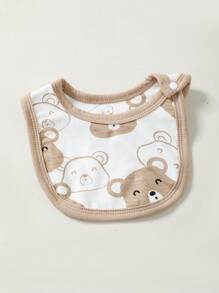 SHEIN Newborn Baby Boy's Summer Outfit Set, Including 5 Items: Short Sleeve Bodysuit, Printed Pants, Hat, Drool Bib And Gloves, With Adorable Bear Print, Knitted, Skin-Friendly And Comfortable - Khaki - View 7