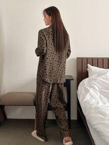 DAZY Women's Letter Printed Long Sleeve Pants Pyjama Set Pajama - Coffee Brown - View 2