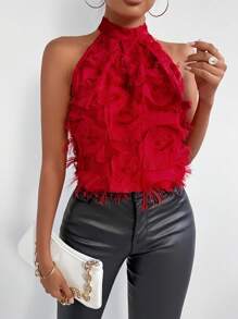 Chiquease 女士露背荷葉邊花卉印花上衣