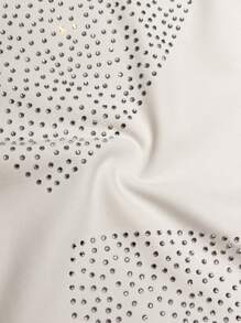 VaVaBold Women's Solid Color Rhinestone Decor T-Shirt - White - View 6