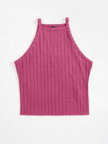 SHEIN EZwear 夏季大尺碼女士針織修身吊帶背心上衣 - 玫紅色 - 查看 3