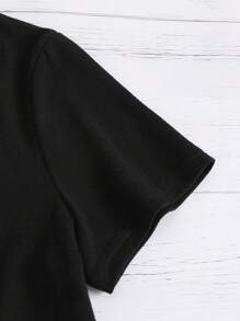 SHEIN Camiseta de manga corta, cuello redondo, minimalista y negra con estampado de gato corazón de dibujos animados "Sólo una chica que ama a los gatos" para niñas adolescentes, apta para primavera/verano