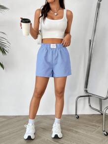 Flirla Women's Striped Patch Detail Shorts - Blue - View 6