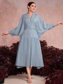 Al Najma 蝙蝠袖腰帶卡夫丹,褶皺邊緣 - 藍色 - 查看 6