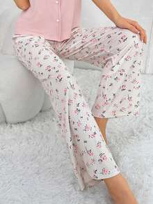Pantalón de pijama con estampado de flores diminutas para mujer - Albaricoque - Ver 4