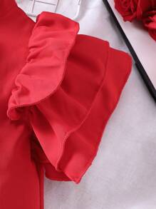 Baby Girl Ruffled Short Sleeve Blouse - Red - View 4
