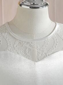 Cô gái Long lanh Lưới & Ren tay áo lá sen Đầm Đối với Cô gái Tween - trắng - Xem 3