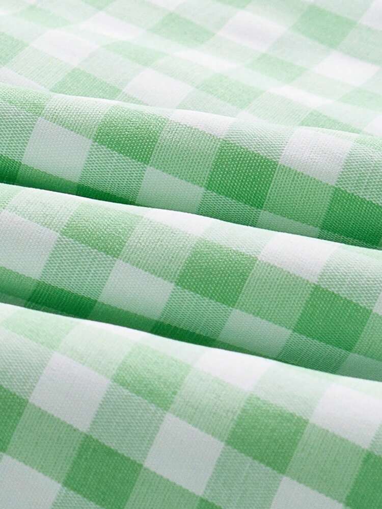 Women's Plaid Puff Sleeve Cut-Out Waist Dress