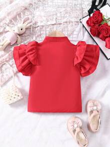 Baby Girl Ruffled Short Sleeve Blouse - Red - View 2