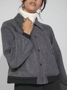 Hauture Chaqueta Femenina Con Cuello De Solapa Y Mangas Raglán Largas - Gris - Ver 6