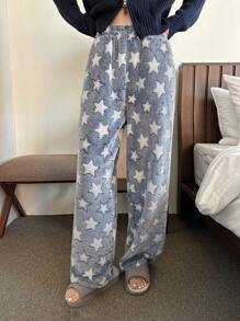 DAZY Women's Star Pattern Thermal Lined Pajama Bottoms, Winter, For Fall - Black and White - View 3