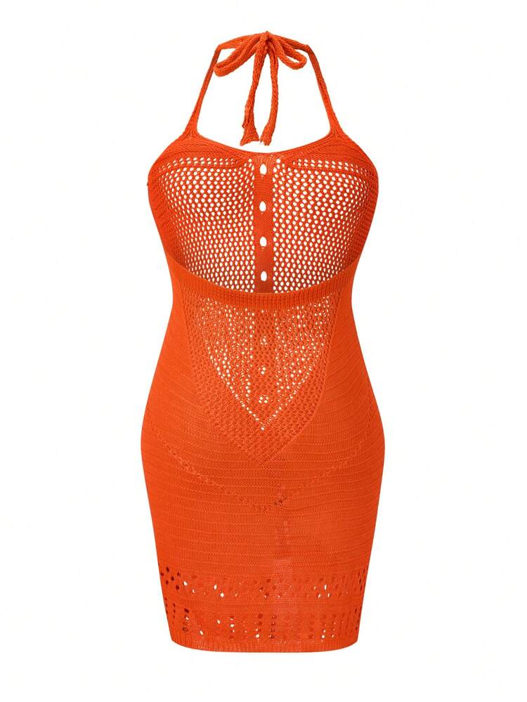 Women's Orange Halter Plus Size Sweater Dress