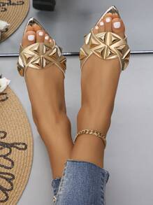 Fashionable Women's Gold Outdoor Metal Flat Sandals For Casual Or Holiday,Spring Summer Outfits - Gold - View 4