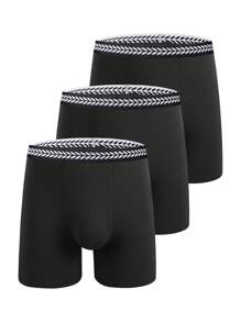 3pcs Nam Khối màu Dây thắt lưng Boxer Quần lót tam giác - màu đen - Xem 1