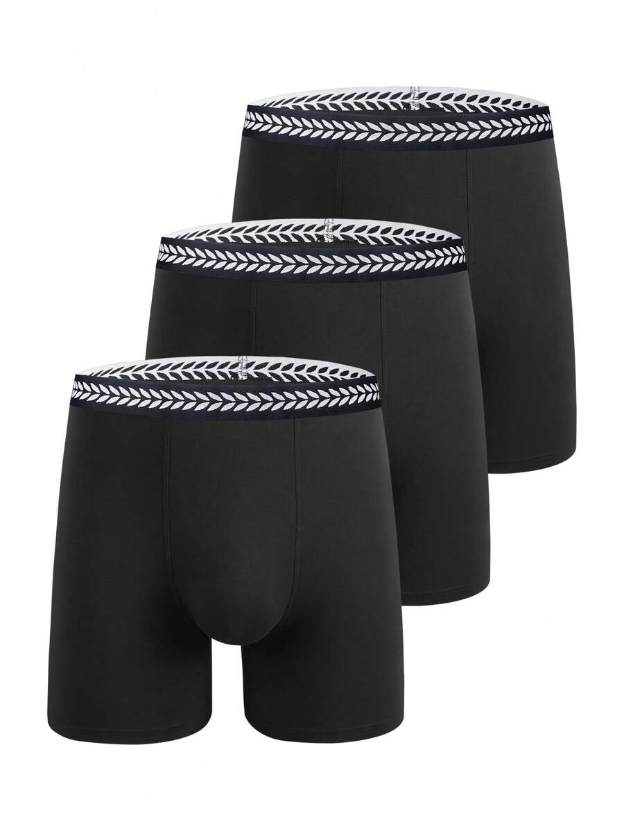 3pcs Nam Khối màu Dây thắt lưng Boxer Quần lót tam giác - màu đen - Xem 1