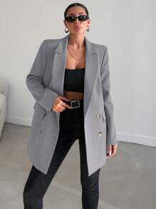 EURMUSE Exquisitely Tailored Double Breasted Structured Blazer - Light Grey - View 4