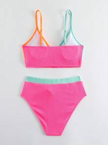 Teen Girls Multicolor Splicing Bikini Set 2pcs/Set Summer Beach - Multicolor - View 2