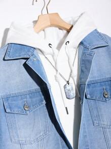 Manfinity Homme Veste En Jean Déchirée À Manches Longues Pour Homme - Bleu azur - Voir 6