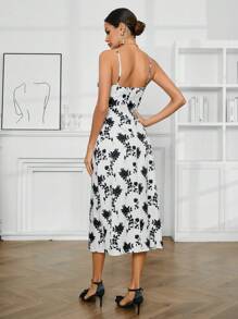 GENKIRA Flower Lake Pattern Printed Sleeveless Lace Trim Dress - Multicolor - View 2