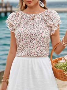 SHEIN VCAY Urlaub Damen Kurzarm Floral Hemd