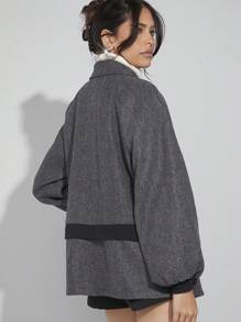 Hauture Chaqueta Femenina Con Cuello De Solapa Y Mangas Raglán Largas - Gris - Ver 5
