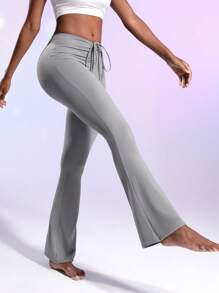 SHEIN Sports Women's Drawstring Waist Sports Flare Pants - Grey - View 4