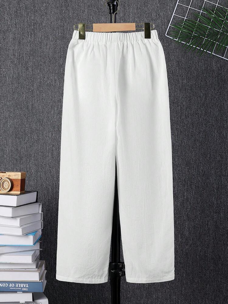 Tween Boy Loose Fit Casual Solid Woven Straight Leg Pants - White - View 6