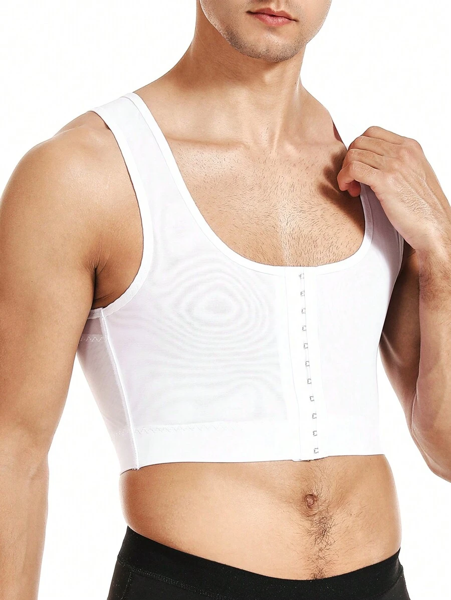 Men's Slimming Body Shaper Vest Mesh Buckle Crop Top - White - White - View 1