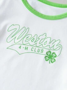 小男孩撞色幸運四葉草字母印花t卹 - 白色 - 查看 4