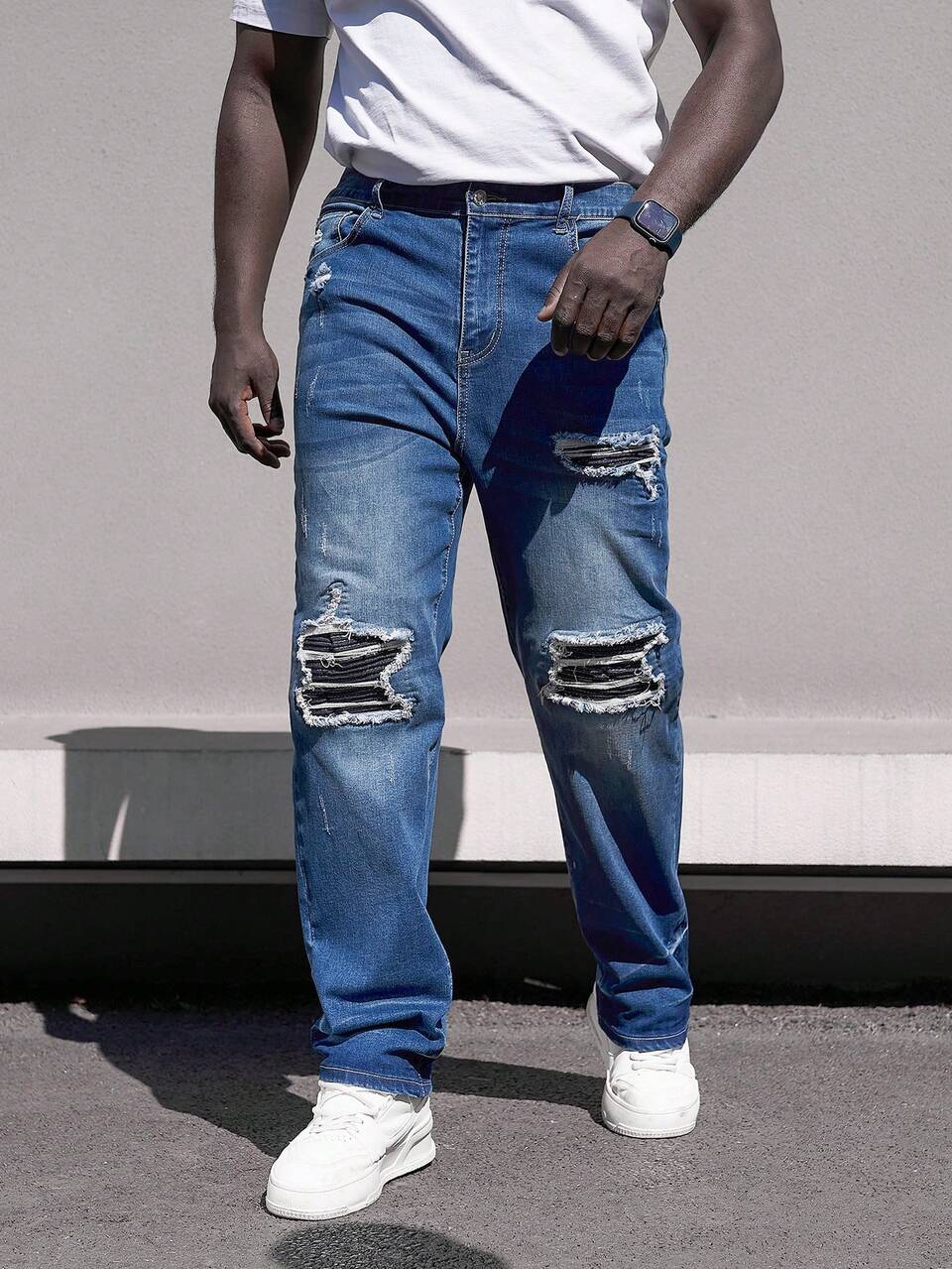 Men's Plus Size Distressed Straight Leg Jeans
