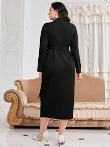 Modelyn 大码女式裹身式束带连衣裙长款晚礼服 - 黑色 - 查看 2