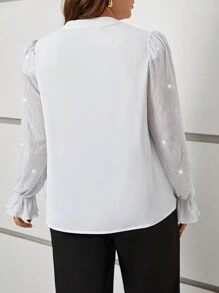 SHEIN Privé Plus Size Sequin Patchwork Shirt With Notched Collar - White - View 2