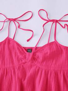 Soleia Quý cô Màu thuần Dệt Dây đeo Mì Ý  Đầm - Màu Hồng Tươi - Xem 4