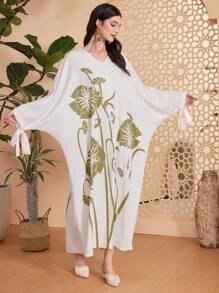 Al Najma 女式花卉印花蝙蝠袖扎帶腰身連衣裙 - 彩色 - 查看 4