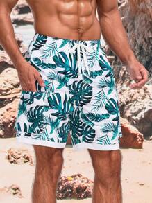 Surfspeed Men’S Tropical Print Drawstring Waist Beach Shorts - Green - View 4