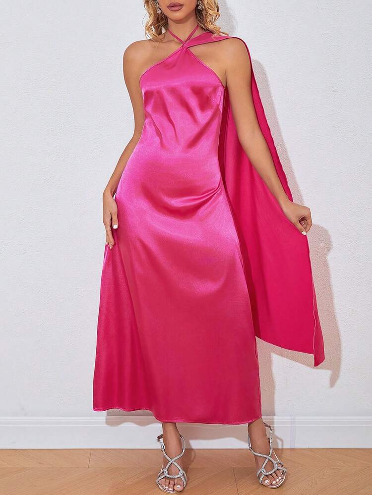 Solid Color Halter Neck Dress For Women