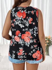 SHEIN Clasi 大码女式波西米亚风花卉印花无袖 V 领衬衫，适合夏季 - 彩色 - 查看 2