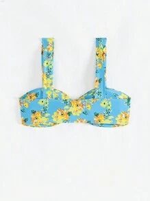 SHEIN Swim Top de bikini con patrón floral y detalle de nudo retorcido para el verano