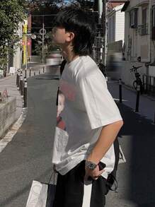 DAZY Men's Printed Portrait Short Sleeve T-Shirt,Graphic Tees - Beige - View 6