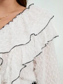 SHEIN Privé Plus Size Valentine's Day Elegant Fluffy Textured Commuting Design Shirt - Beige - View 3