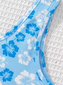 SHEIN Tween Girls' Casual Knit Vest Style One-Piece Swimsuit - Blue - View 3