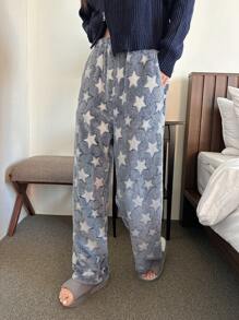 DAZY Women's Star Pattern Thermal Lined Pajama Bottoms, Winter, For Fall - Black and White - View 7