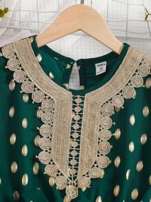 SHEIN Tween Girl's Elegant & Glamorous Waist Cinched Midi Dress - Green - View 5