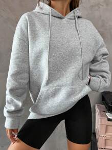 SHEIN Cottnline Hoodie met bloemen- en sloganprint en verlaagde schouders