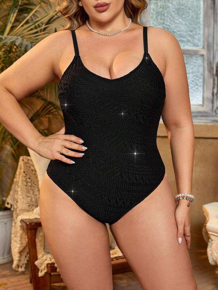 Plus Size Women's Solid Color One-Piece Cami Swimsuit Carnival Summer