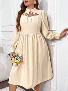 Celure Frauen Große Größen Einfarbig Romantisches, langärmliges, Cut Out Kleid