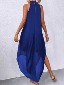 EARO Women Summer Vacation Casual Solid Color Halter Dress