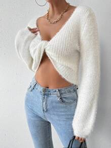 Chiquease Suéter Cortado A La Moda Con Torcedura Y Color Sólido