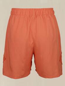 Kích thước lớn Màu thuần Eo đàn hồi Quần short Với Mảnh Lace Thiết kế - trái cam - Xem 2