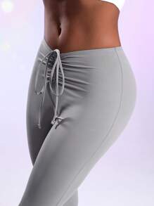 SHEIN Sports Women's Drawstring Waist Sports Flare Pants - Grey - View 6